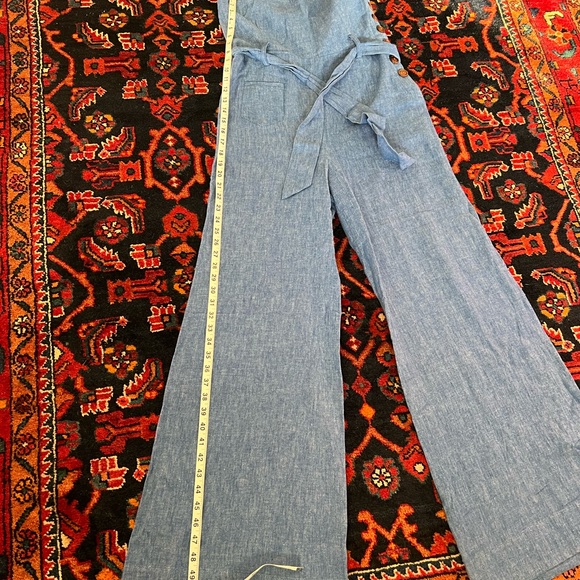 ANTHROPOLOGIE: Wide leg soft denim jumpsuit with sweetheart neckline. - Picture 2 of 5